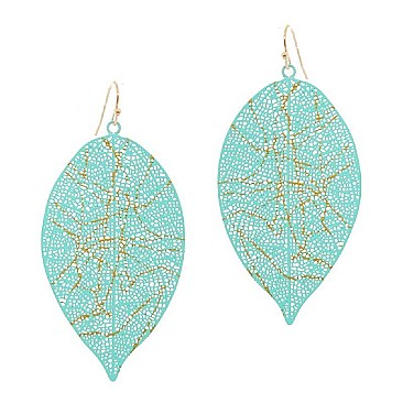 TRENDY ACCENTED COLOR-COATED METAL FILIGREE LEATHER SHAPE EARRINGS MH-XE2270
