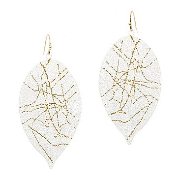 TRENDY ACCENTED COLOR-COATED METAL FILIGREE LEATHER SHAPE EARRINGS MH-XE2270