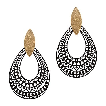 Fashionable Color-coated Metal Filigree Open-cut Teardrop Earring MH-XE2276