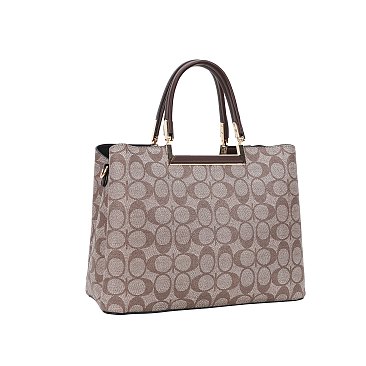 2-IN1 Oval Print Round Handle Satchel W Wallet Set
