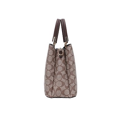 2-IN1 Oval Print Round Handle Satchel W Wallet Set