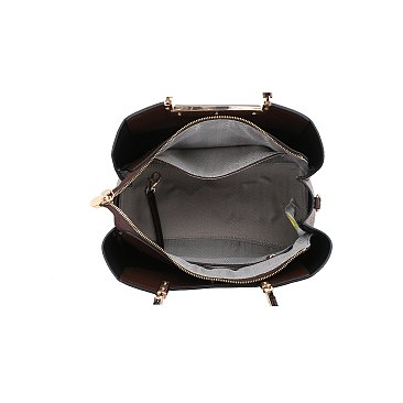 2-IN1 Oval Print Round Handle Satchel W Wallet Set