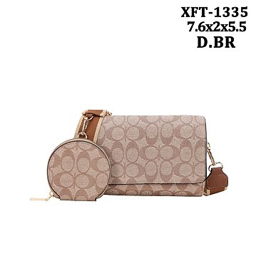 2-in-1 Oval Pattern Print Cross-Body Bag W Coin Purse Pouch Set