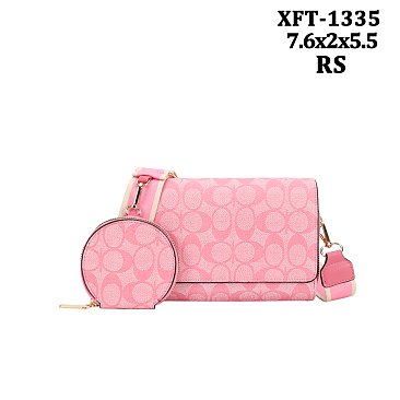 2-in-1 Oval Pattern Print Cross-Body Bag W Coin Purse Pouch Set