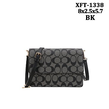 black Oval Pattern Print Multi-Compartment Crossbody Bag
