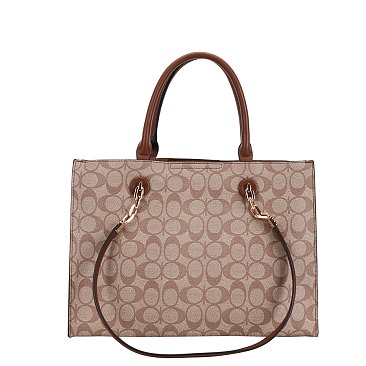 2-IN1 Oval Pattern Large Size Shoulder Tote Bag w Wallet Set