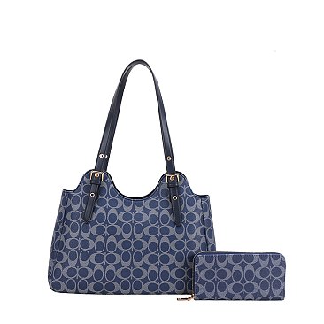 2-in-1 Oval Design Satchel Wallet Set