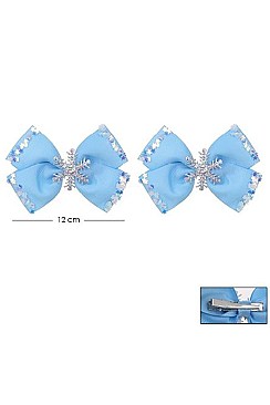 Pack of 12 Cute Assorted Snowflake Hair Bow Clip