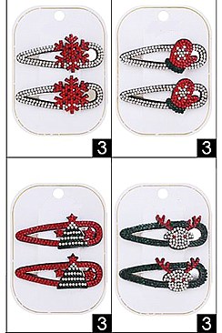 PACK OF 12 STYLISH 2PC CHRISTMAS HAIR CLIP SET
