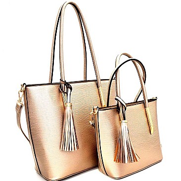 Textured Tassel Accent 2 in 1 Tote Set