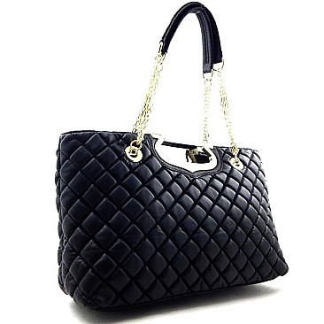 Quilted Chain Shoulder Accent Classic Satchel