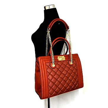 Quilted Design Chain Strap Satchel