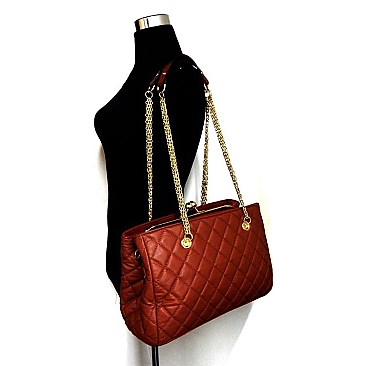 Kiss-Snap Clutch Frame Tripple Compartment Quilted Shoulder Bag