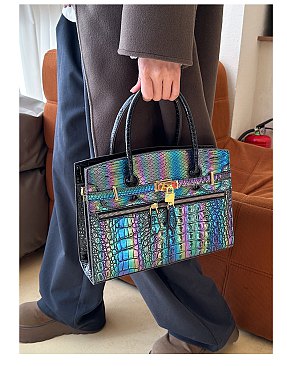 Exceptional Crocodile Padlock Multi Tone Satchel