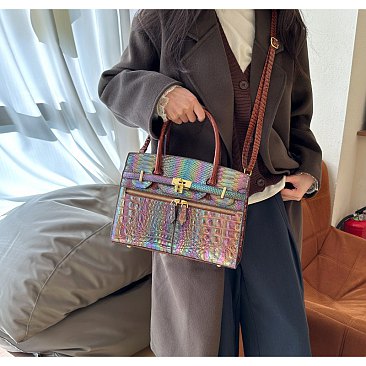 Exceptional Crocodile Padlock Multi Tone Satchel