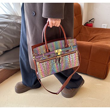 Exceptional Crocodile Padlock Multi Tone Satchel