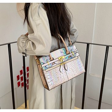 Exceptional Crocodile Padlock Multi Tone Satchel