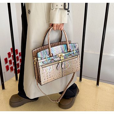 Exceptional Crocodile Padlock Multi Tone Satchel