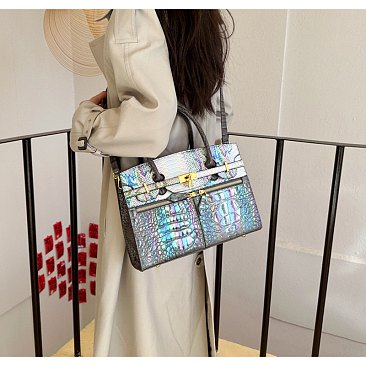 Exceptional Crocodile Padlock Multi Tone Satchel