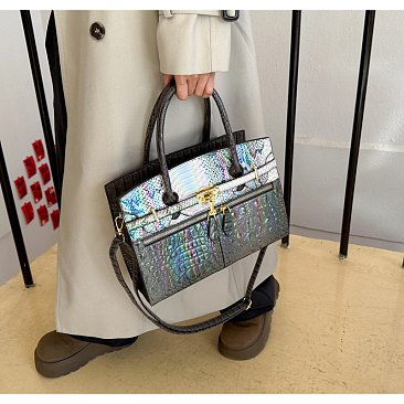Exceptional Crocodile Padlock Multi Tone Satchel