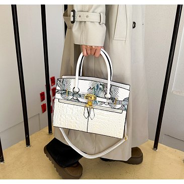 Exceptional Crocodile Padlock Multi Tone Satchel
