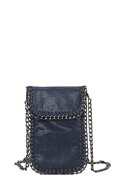 Metallic Chain Décor Mini Crossbody Cell Phone Bag