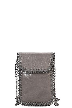 Metallic Chain Décor Mini Crossbody Cell Phone Bag