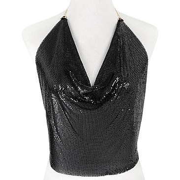 SEXY HALTER METAL MESH Solid Color CAMISOLE TOP 15" / 30" LARGE