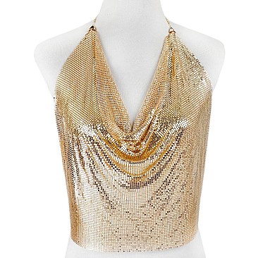 SEXY HALTER METAL MESH Solid Color CAMISOLE TOP 15" / 30" LARGE