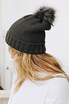 FAUX FUR SHERPA LINING POM BEANIE