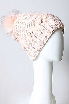 FAUX FUR SHERPA LINING POM BEANIE