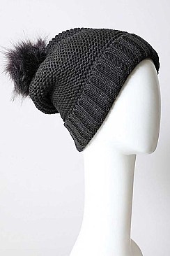 FAUX FUR SHERPA LINING POM BEANIE