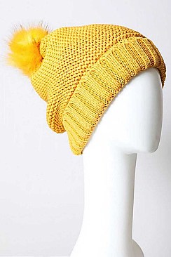 FAUX FUR SHERPA LINING POM BEANIE