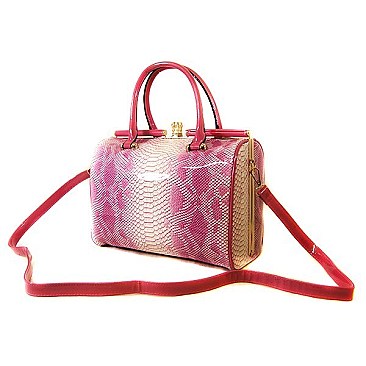 Top Quality Snake Print Metal Framed Satchel