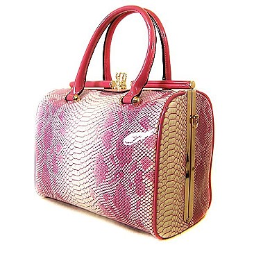 Top Quality Snake Print Metal Framed Satchel