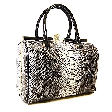 Top Quality Snake Print Metal Framed Satchel