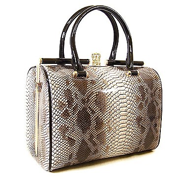 Top Quality Snake Print Metal Framed Satchel