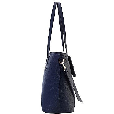 Monogram Bow Accent Shopper Tote Wallet SET