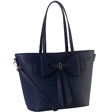 Monogram Bow Accent Shopper Tote Wallet SET