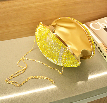 American Football Shaped Fully Rhinestoned Hard Case Clutch