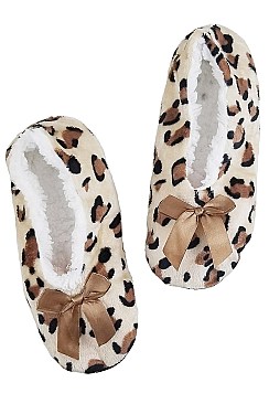 Pack of (12 PAIRS) LEOPARD INDOOR SLIPPERS