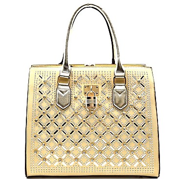 YL312-LP Rhinestone Quality Padlock Metal Frame Satchel