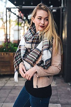 FRAYED EDGE FLANNEL BLANKET SCARF