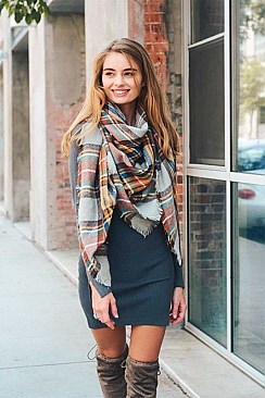FRAYED EDGE FLANNEL BLANKET SCARF