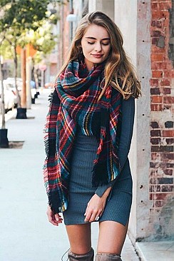 FRAYED EDGE FLANNEL BLANKET SCARF