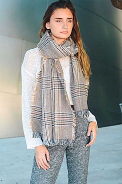 GLEN CHECK FRAYED TRIM SCARF