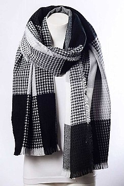 PLAID WAFFLE KNIT BLANKET SCARF