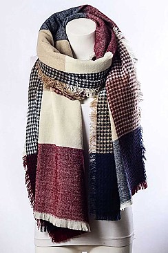 PLAID WAFFLE KNIT BLANKET SCARF