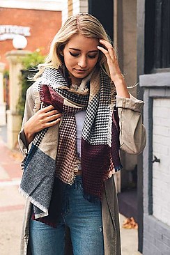 PLAID WAFFLE KNIT BLANKET SCARF