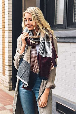 PLAID WAFFLE KNIT BLANKET SCARF